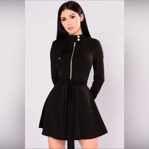 Fashion Nova Black Long-Sleeve Cape light jacket with Gold Zip Detail